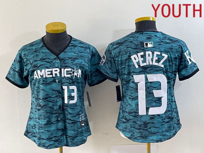 Youth Kansas City Royals 13 Perez American League Nike Green 2023 MLB All Star Jersey